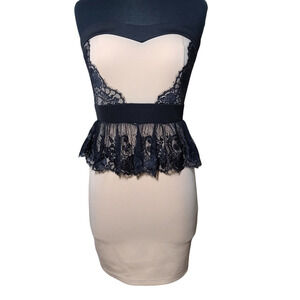 Venig strapples short dress beige black lace sz S